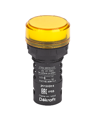 Лампа коммутационная ADDS ЛК-22 d22 220В AC IP55 LED желт. DEKraft 25159DEK