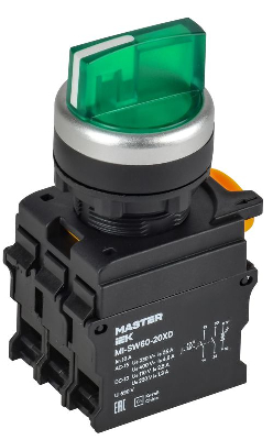 Переключатель 3 полож. 2НЗ с подсветкой зел. MASTER IEK MI-SW60-20XD-4-14-3-K06