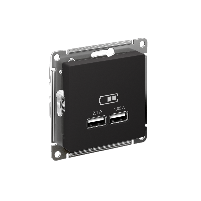Механизм розетки USB AtlasDesign 5В 1порт х 2.1А 2порта х 1.05А карбон SchE ATN001033