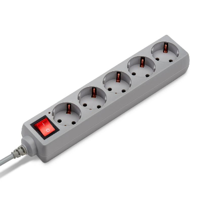 Удлинитель с сетевым фильтром 5х3м с заземл. 7А IP20 500SL-3-G CCA 3х0.75 сер. BURO 354124