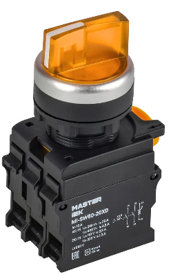 Переключатель 3 полож. 2НО с подсветкой желт. MASTER IEK MI-SW60-20XD-4-14-3-K05