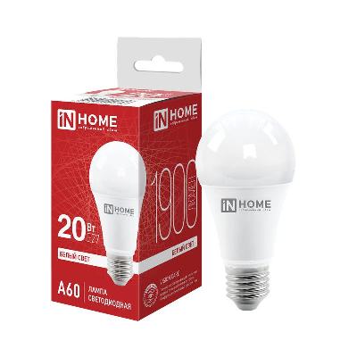 Лампа светодиодная LED-A65-VC 20Вт 230В E27 4000К 1800Лм IN HOME 4690612020303