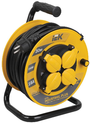 Удлинитель на катушке 4х30м с заземл. 16А IP44 УК30 "Industrial plus" с термозащ. 3х1.5 ИЭК WKP15-16-04-30-44