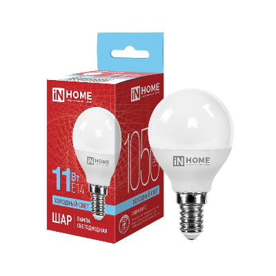 Лампа светодиодная LED-ШАР-VC 11Вт 230В E14 6500К 820лм IN HOME 4690612024929