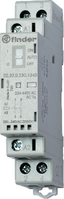 Контактор модульный 1NO + 1NC 25А AgNi 230В AC/DC 17.5мм IP20 опции: мех. индикатор + LED FINDER 223202301520