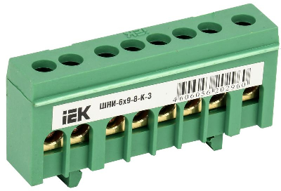 Шина PE "земля" в корп. изол. на DIN-рейку ШНИ-6х9-8-К-З зел. ИЭК YNN10-69-8KD-K06