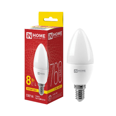 Лампа светодиодная LED-СВЕЧА-VC 8Вт 230В E14 3000К 600Лм IN HOME 4690612020426