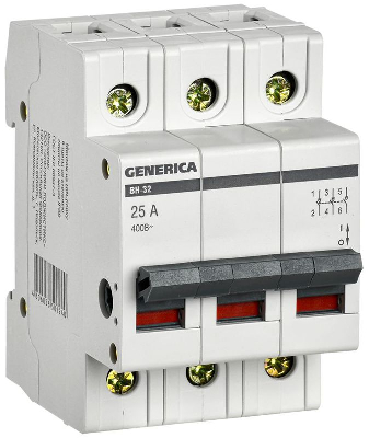 Выключатель нагрузки (мини-рубильник) 3п ВН-32 25А GENERICA ИЭК MNV15-3-025