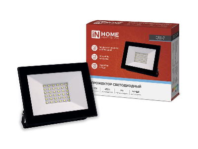 Прожектор светодиодный СДО-7 50Вт 230В 6500К IP65 черн. IN HOME 4690612034638