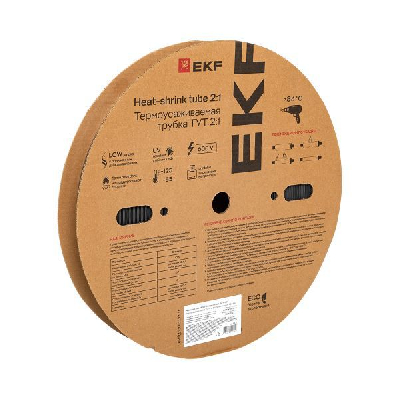 Трубка термоусадочная ТУТ нг 30/15 черн. (уп.50м) EKF tut-30-b