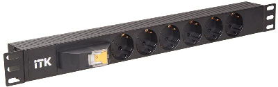Блок розеток 6 мест PDU (немец. станд.) с автоматом 1U вход С14 без шнура ITK PH21-6D3
